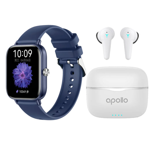 X.Cell Apollo W5 Smartwatch, 1.85 inches, Blue + X.Cell Apollo A7 True Wireless Earbuds, White