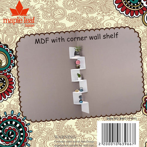 Maple Leaf Home MDF Wood 5 Tier Corner Wall Shelf, White, 1710P