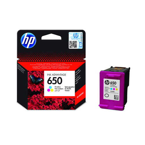 خرطوشة حبر HP 650 الأصلية (CZ102AE)، ثلاثية الألوان (سماوي، أرجواني، أصفر)