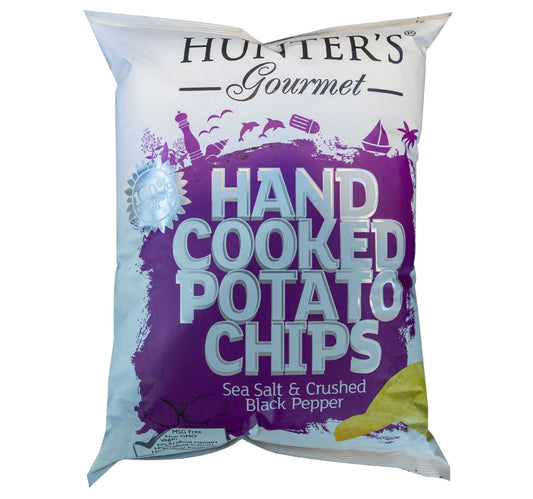 رقائق البطاطس المطبوخة يدويًا من هانترز مع ملح البحر والفلفل الأسود المطحون 125 جم
