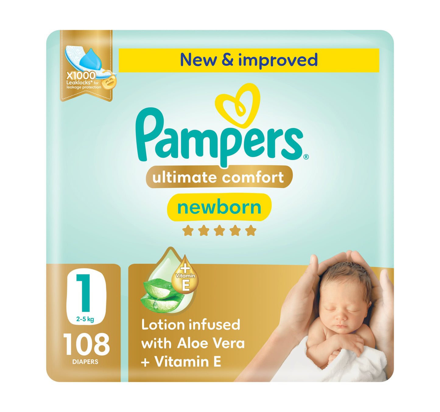 Pampers Ultimate Comfort Taped Diapers, Size 1, 2-5kg, Giant Pack, 108 pcs